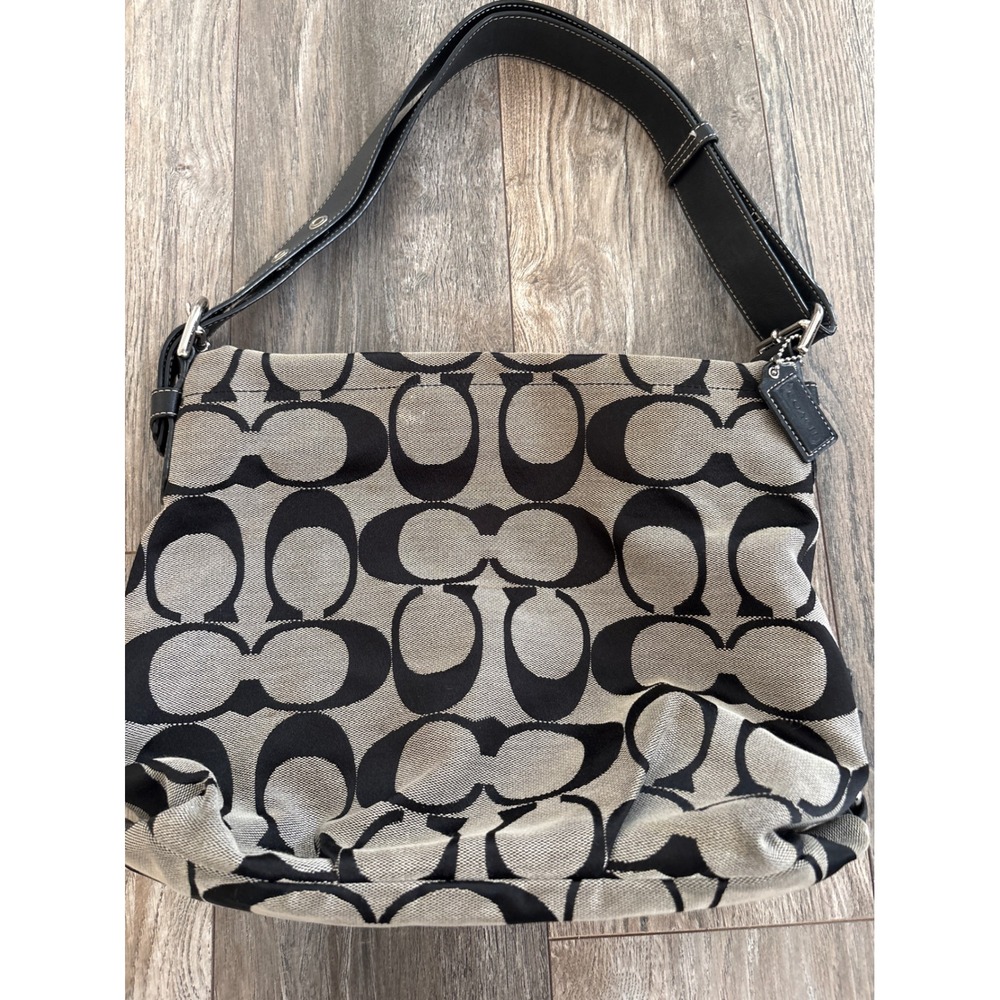 Vintage y2k Coach Signature Large C Carly Hobo Bag Black Grey Canvas Leather